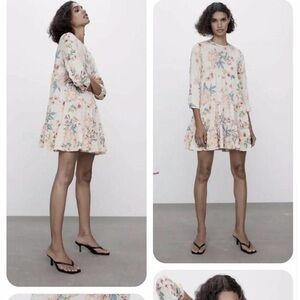 Zara cream floral mini dress